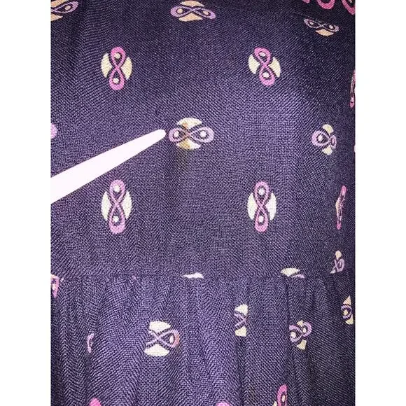 Anna Sui Smocked Cottage-core Purple Dress W/ Pockets Size 2 - Picture 5 of 9
